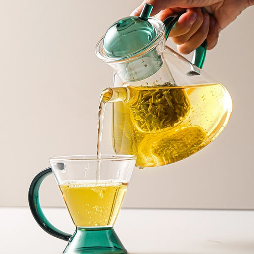 Green Retro Teapot Set with Glass Strainer | Glass Teapots | Teaware | Coffeeware | Amber Teapots | Retro Teapots | Acrylic Trays | Tea Serving Trays | Estilo Living
