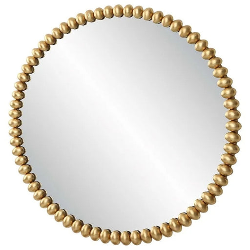 Antique Iron Beaded Gold Round Wall Mirror | Round Mirror | Large Mirror | Large Round Mirror | Gold Mirror | Anitque Mirror | Beaded Mirror | Estilo Living