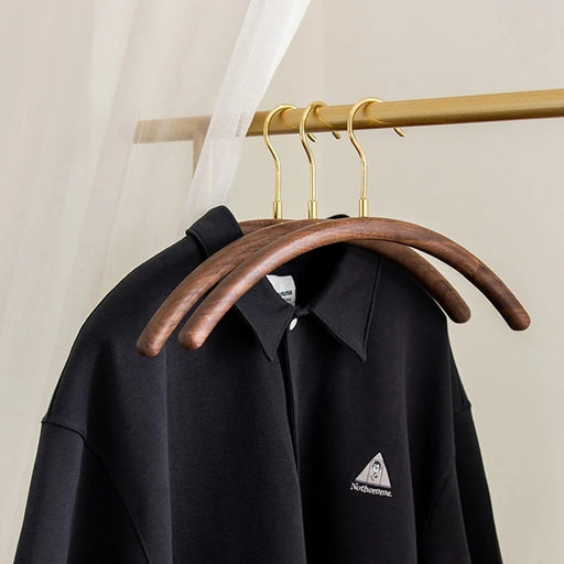 Curved Brass and Black Walnut Wood Clothes Hangers | Coat Hangers | Clothes Hangers | Pant Hangers | Trouser Hangers | Closet Hanger | Wardrobe Hangers | Hangers for Closet | Suit Hangers | Shirt Hangers | Luxury Wardrobe | Stylish Wardrobe | Buy Display Clothes Hangers Online Now at Estilo Living