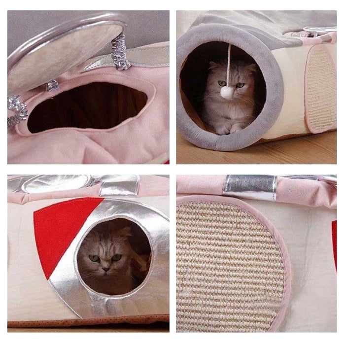 Spaceship Rocket Cat Tunnel with Cat Scratch Pad | Cat Toys | Cat Entertainment | Collapsible Cat Tunnel | Cute Cat Tunnels | Boat Cat Tunnel | Stylish Cat Tunnel | Fun Cat Tunnel | Adventure Cat Tunnels | Estilo Living  