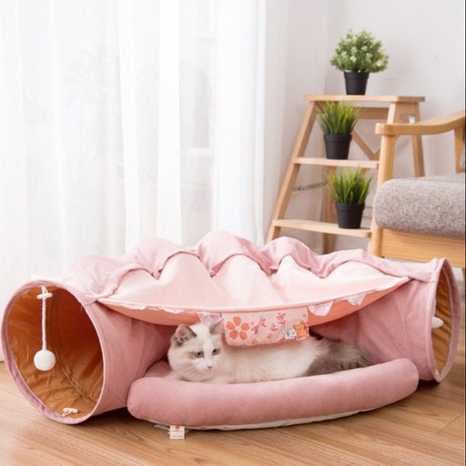 Cherry Blossom Cat Tunnels with Removable Cat Bed | Cat Toys | Cat Entertainment | Collapsible Cat Tunnel | Cute Cat Tunnels | Cat Tunnel With Bed | Fun Cat Tunnels | Cat Tunnel | Stylish Cat Tunnels | Estilo Living