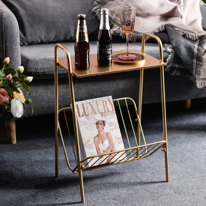 Golden Metal Side Table Rack | Metal Side Tables | Storage Side Table | Living Room Furniture | Magazine Rack & Book Rack | Buy Golden Side Table Online Now from Estilo Living