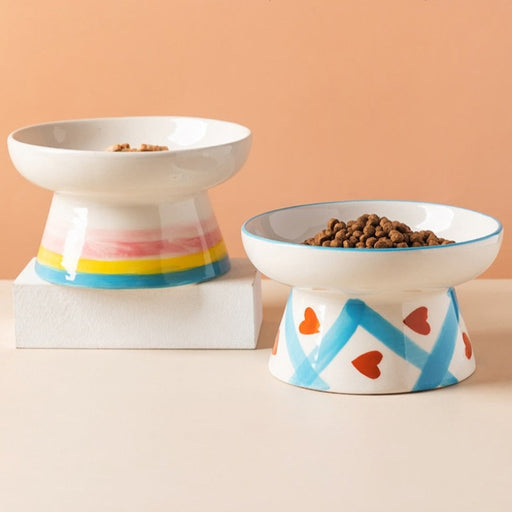 Sweetheart Ceramic Round Elevated Cat Bowls | Cat Feeders | Pet Feeders | Dog Bowls | Pet Water Bowls | Raised Cat Bowls | Raised Pet Bowls | Ceramic Pet Bowls | Cute Pet Bowls | Cat Raised Water Bowls | Estilo Living