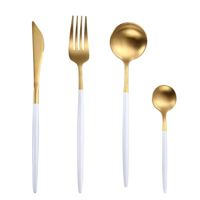 Gold and White 24-Piece Dinnerware Cutlery Set | Flatware Sets | Metallic Cutlery Sets | White And Gold Cutlery | Stylish Cutlery | Modern Flatware | Elegant Flatware | Estilo Living