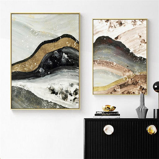 Golden Quicksand Mountains Abstract Canvas Prints Set-Wall Art on Canvas-Estilo Living