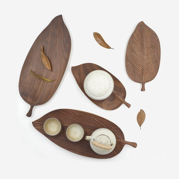 Oriental Leaf Wooden Serving Trays-Home Decor Kitchen Collection-Estilo Living