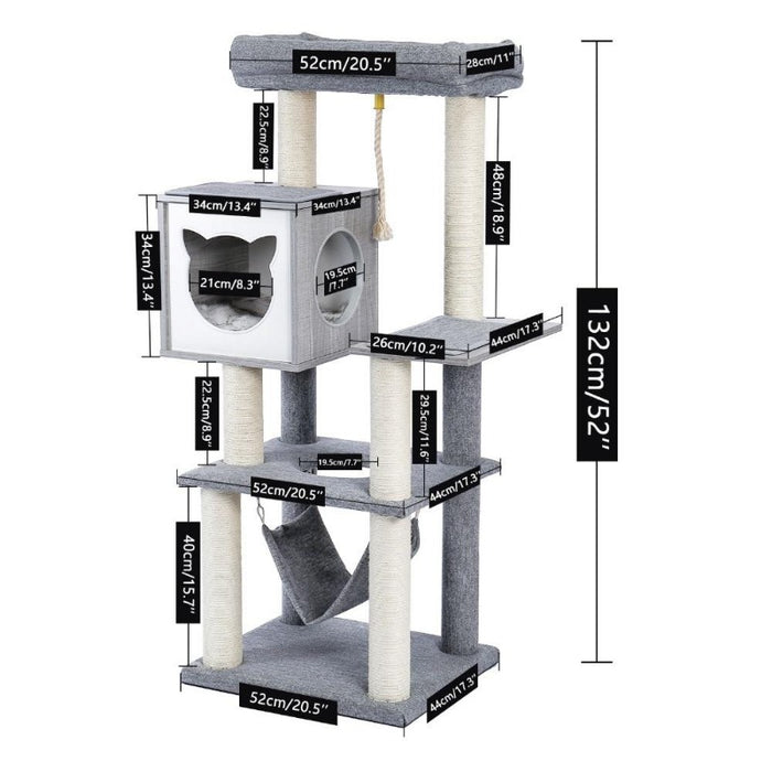 Size measurements for the Cat Condo Climbing Cat Tree with Cat Hammock, Buy Cat Tower Online Now from Estilo Living