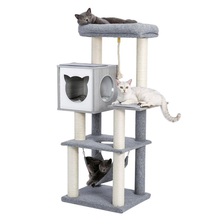 Cute cats using the Cat Condo Climbing Cat Tree with Cat Hammock, Buy Cat Tower Online Now from Estilo Living