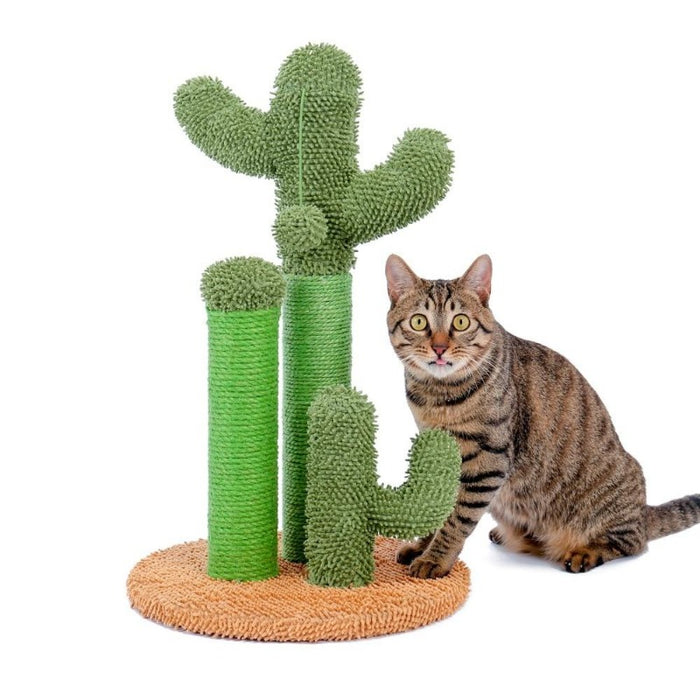 Cat sitting beside the Desert Cactus Cat Scratching Post - Buy Pet Accessories - Estilo Living