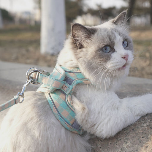 Adjustable Plaid Cat Harness and Leash | Escape Proof Cat Harness | Cat Vest Harness | Reflective Cat Harness | Cat Leash | Best Cat Harness | Estilo Living