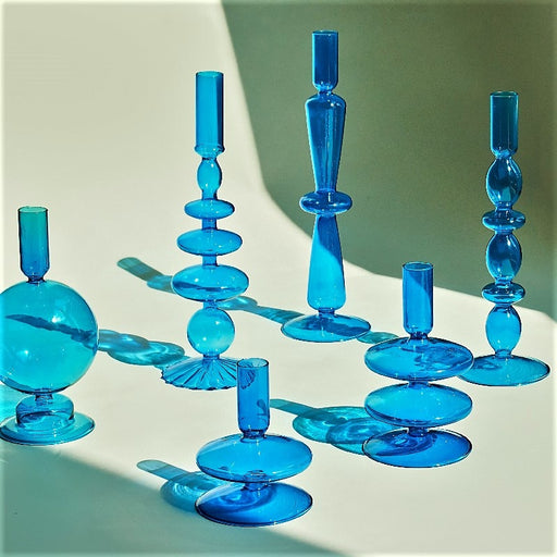 Azure Coastal Blue Glass Taper Candle Holders & Vases | Home Decor | Azure Blue Glass Candle Holders | Decor Feature Pieces | Decorative Ornaments | Blue Colored Glass | Blue Vases | Glass Decor | Coastal Decor | Estilo Living