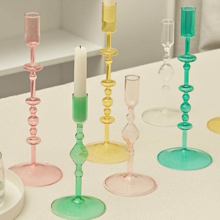 Harlow Tall Decorative Glass Taper Candlestick Holders | | Home Decor | Glass Vases | Glass Candle Holders | Retro Candle Holders | Classic Candle Holders | Abstract Candlesticks | Slim Candlesticker Holders | Tall Candlestick Holders | Estilo Living
