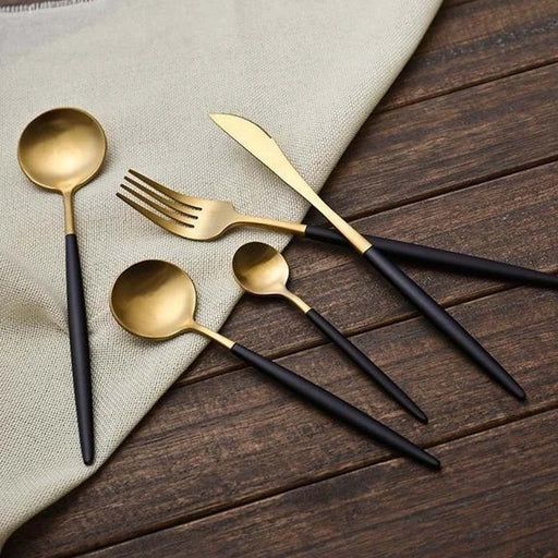 Gold and Black 24-Piece Dinnerware Cutlery Set | Flatware Sets | Metallic Cutlery Sets | Mint And Gold Cutlery | Stylish Cutlery | Modern Flatware | Elegant Flatware | Estilo Living