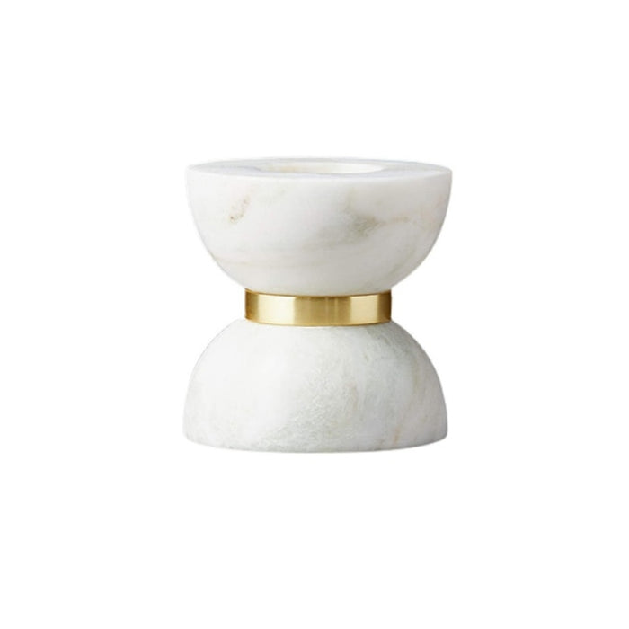Colette Hourglass White Marble Brass Candle Holders