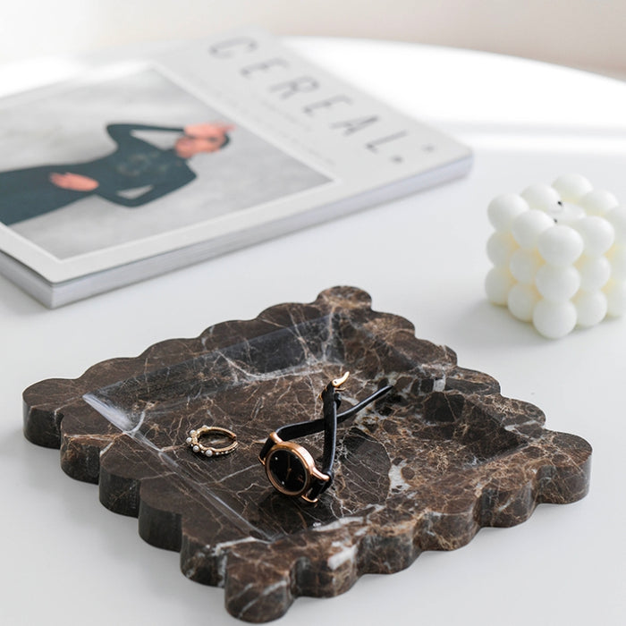 Scalloped Square Marble Travertine Decorative Tray | Travertine Tray | Travertine Decor | Marble Tray | Marble Decor | Stone Tray | Stone Decor | Display Tray | Jewelry Tray | Key Tray | Trinket Tray | Estilo Living