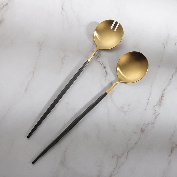 Black and Gold Salad Servers and Serving Utensils Set | Serveware | Serveware Sets | Salad Server | Salad Servers | Salad Servers Set | Gold Salad Servers | Silver Salad Servers | Black Salad Servers | Estilo Living