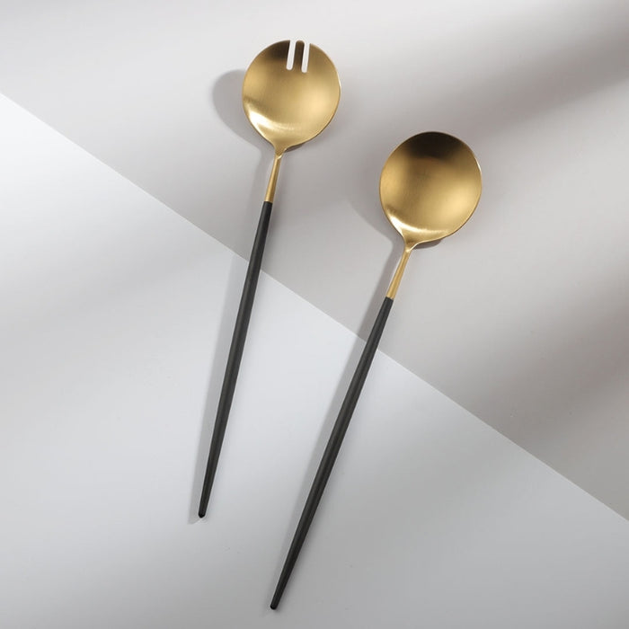 Black and Gold Salad Servers and Serving Utensils Set | Serveware | Serveware Sets | Salad Server | Salad Servers | Salad Servers Set | Gold Salad Servers | Silver Salad Servers | Black Salad Servers | Estilo Living