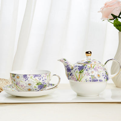 Bellflower Porcelain Tea for One Set with Saucer | Porcelain Tea Set | One Set Teapot | Tea Cups | Tea Saucer | Cup Saucer | High Tea | High Tea Cups | High Tea Teapots | Teaware | Estilo Living