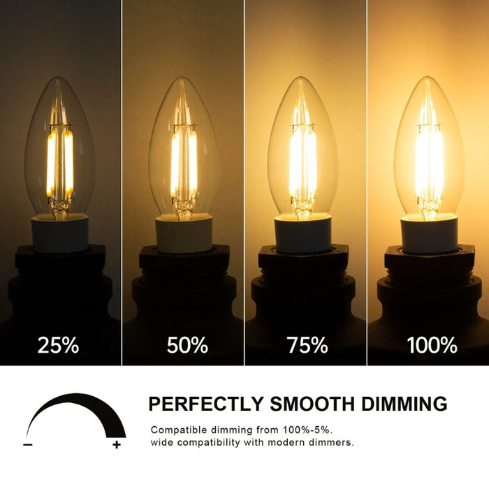 C35 4W Clear Filament Candle Warm White Dimmable E12 LED Bulb | Candelabra Bulb | Candelabra Light Bulbs | Chandelier Light Bulbs | Light Bulbs Replacements | Candle Shaped Light Bulbs | Energy Efficient Light Bulbs | Estilo Living