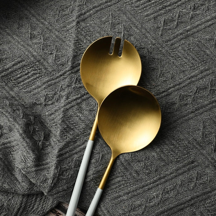 White and Gold Salad Servers and Serving Utensils Set | Serveware | Serveware Sets | Salad Server | Salad Servers | Salad Servers Set | Gold Salad Servers | Silver Salad Servers | Black Salad Servers | Estilo Living