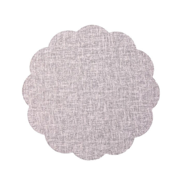 Scalloped Round Waterproof PU Leather Placemats | French Provincial Tableware | Round Placemats | Stylish Placemats | Table Mats | Charger Plates | Gray Placemats | Brown Placemats | Beige Placemats | Estilo Living