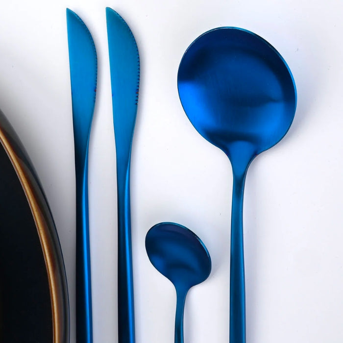 Cobalt Blue 24-Piece Dinnerware Cutlery Set | Flatware Sets | Metallic Cutlery Sets | Cobalt Blue Cutlery | Stylish Cutlery | Modern Flatware | Elegant Flatware | Estilo Living