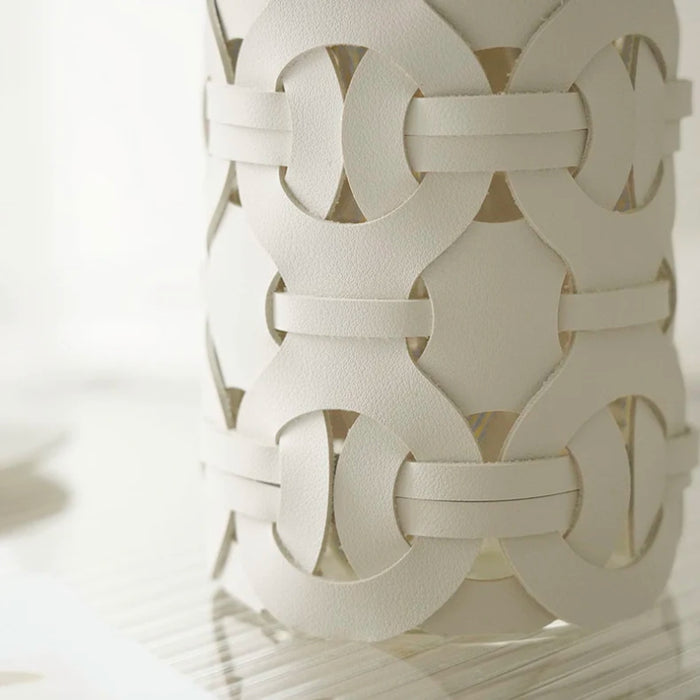 Tia White Leather Abstract Cylinder Glass Vase | Pampas Grass Vase | Dried Flower Vase | Cylinder Vase | Glass Vases | Decorative Vase | Display Vase | Best Vases | Flower Vase | Tall Vase | Short Vase | Estilo Living