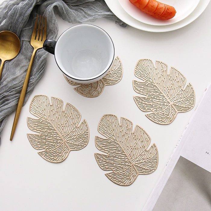 Monstera Leaf Waterproof PU Leather Coasters Set of 4 | Leaf Shaped Coasters | Banana Leaf Coasters | Tableware | Table Mats | Table Mats | Estilo Living