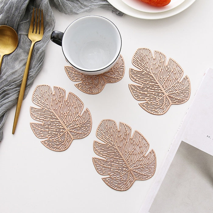 Monstera Leaf Waterproof PU Leather Coasters Set of 4 | Leaf Shaped Coasters | Banana Leaf Coasters | Tableware | Table Mats | Table Mats | Estilo Living