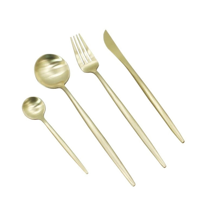 Matte Champagne Gold 24-Piece Flatware Cutlery Set | Dinnerware | Tableware | French Gold Cutlery | Soft Gold Cutlery | Light Gold Cutlery | Wedding Cutlery | Event Cutlery | Styled Tables | Estilo Living