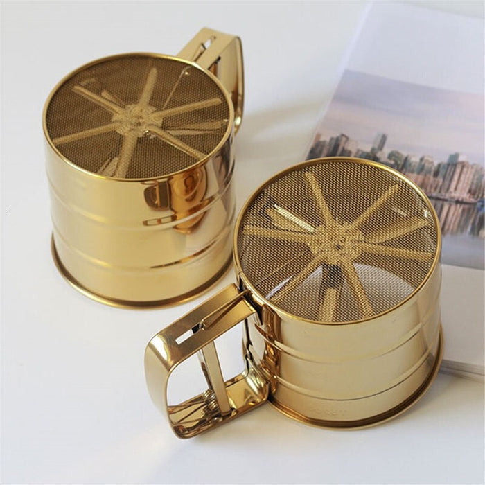 Golden Stainless Steel Flour Sifting Cup | Kitchen Bakeware | Baking Tools | Pastry Tools | Flour Sifting Cup | Sifting Flour Cup | Sieve for Flour | Flour Sifter Cup | Flour Sifted | Icing Sugar Shaker | Shaker for Powdered Sugar | Powdered Sugar Shaker | Flour Sifte | Buy Flour Sifters Online Now at Estilo Living