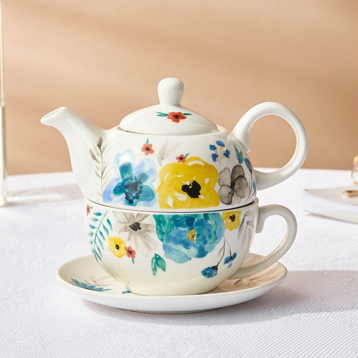 Beatrice Ceramic Tea for One Set with Saucer | One Set Teapot | Tea Cups | Tea Saucer | Cup Saucer | High Tea | High Tea Cups | High Tea Teapots | Teaware | Estilo Living