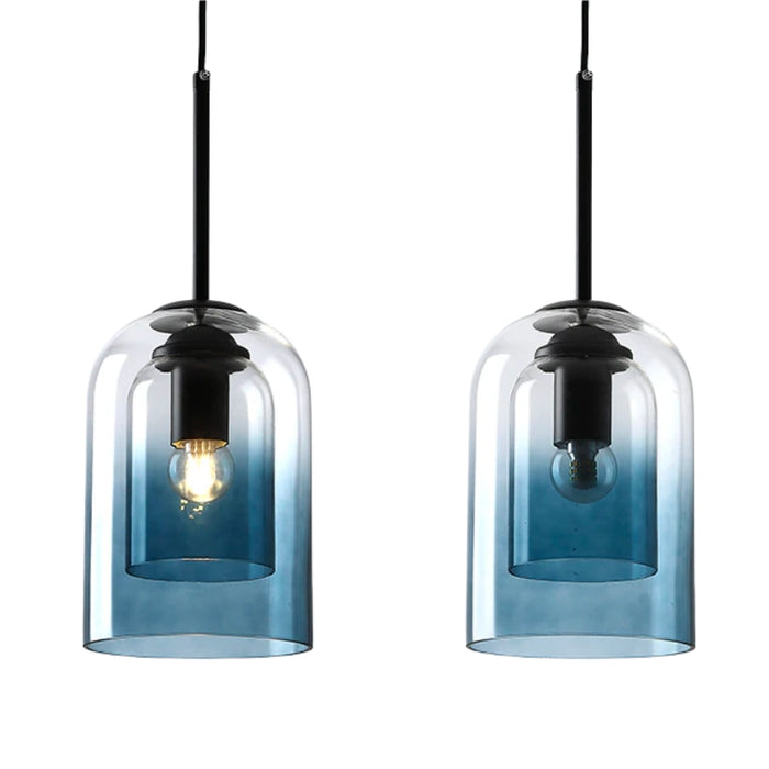 Blue Mica Mid-Century Double Glass Hanging Pendant Lights | Glass Pendant Light | Kitchen Island Lights | Double Glass Pendant Light | Blue Lighting | Pendant Lighting | Estilo Living