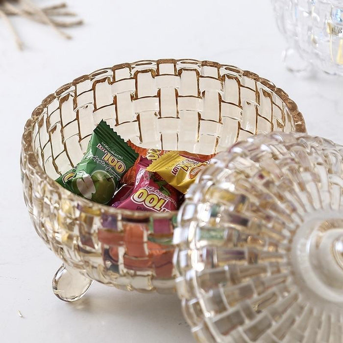 Florence Crystal Glass Storage Bowls with Lids | Glass Bowls | Display Bowls | Decorative Bowls | Makeup Wipes Bowls | Cotton Tips Storage Jars | Estilo Living