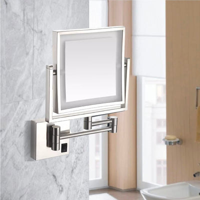 Matte Silver Square Magnifying Adjustable LED Makeup and Bathroom Mirror | Adjustable LED Makeup Mirror | Magnifying Makeup Mirror | Makeup Mirror LED Lights | Makeup Mirror on Wall | Bathroom Mirrors | Vanity Mirror | Wall Mounted Makeup Mirror | LED Vanity Mirror | Cosmetics Mirror | Shaving Mirror | Buy Makeup Mirrors Online Now at Estilo Living
