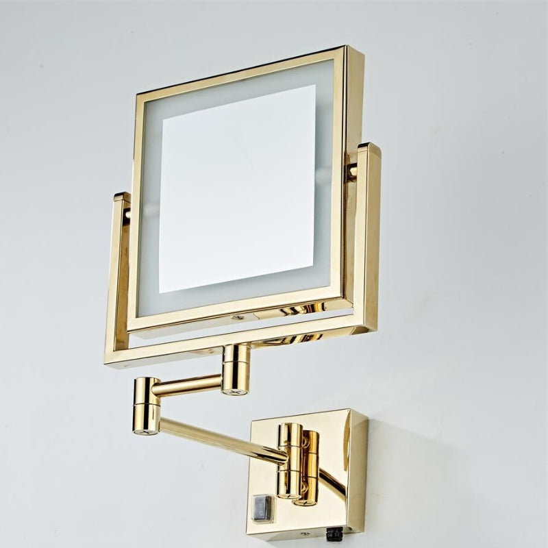 Gold Square Magnifying Adjustable LED Makeup and Bathroom Mirror | Adjustable LED Makeup Mirror | Magnifying Makeup Mirror | Makeup Mirror LED Lights | Makeup Mirror on Wall | Bathroom Mirrors | Vanity Mirror | Wall Mounted Makeup Mirror | LED Vanity Mirror | Cosmetics Mirror | Shaving Mirror | Buy Makeup Mirrors Online Now at Estilo Living