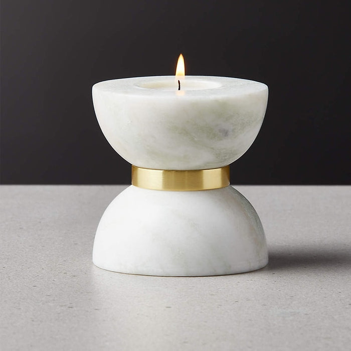 Colette Hourglass White Marble Brass Candle Holders