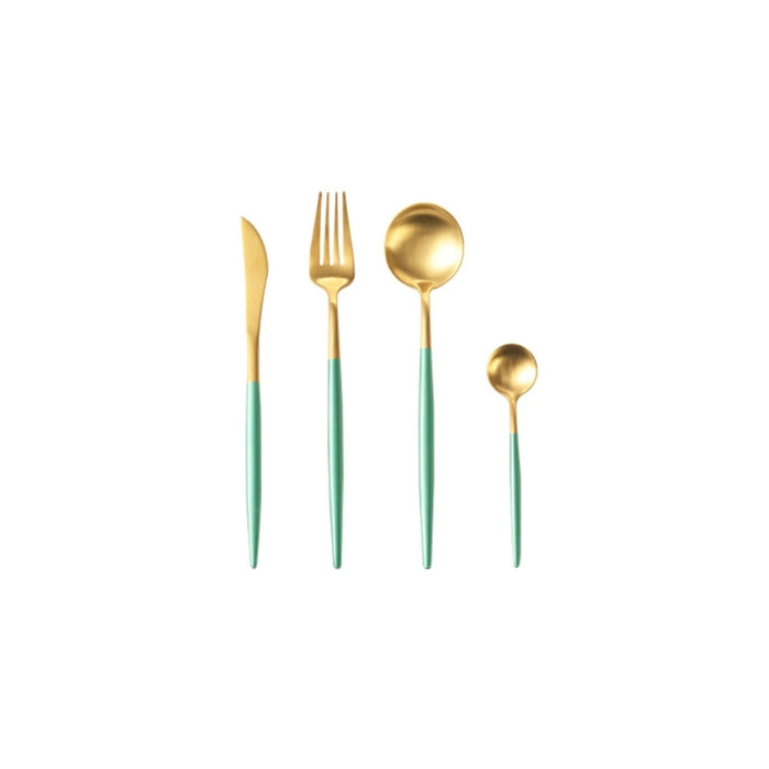 Gold and Turquoise 4-Piece Dinnerware Cutlery Set | Flatware Sets | Metallic Cutlery Sets | Mint And Gold Cutlery | Stylish Cutlery | Modern Flatware | Elegant Flatware | Estilo Living
