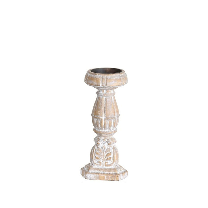 Provincial Country Wood Pillar Candle Holders
