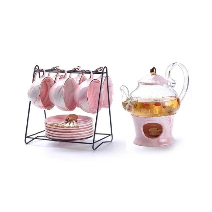 Pure Elegance Porcelain & Glass Teapot Set | Ceramic Teapot Sets | Marble Ceramic Glass Teapots | Drinkware | Estilo Living