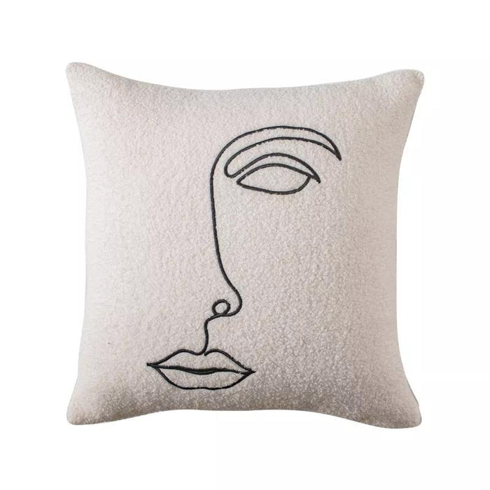 Embroidered Abstract Boucle Throw Pillow Cases | Boucle Cushion Covers | Boucle Cushions | Boucle Decor | Cushion Covers | Pillow Covers | Teddy Cushions | Abstract Cushions | Boho Cushions | Textured Cushions | Estilo Living