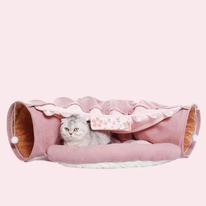 Cherry Blossom Cat Tunnels with Removable Cat Bed | Cat Toys | Cat Entertainment | Collapsible Cat Tunnel | Cute Cat Tunnels | Cat Tunnel With Bed | Fun Cat Tunnels | Cat Tunnel | Stylish Cat Tunnels | Estilo Living