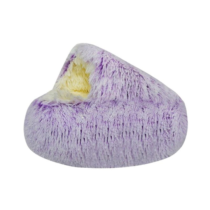 Purple Round Plush Calming Cat Cave | Plush Cat Bed | Anxiety Pet Bed | Calming Pet Bed | Hooded Cat Bed | Cat Nest | Fluffy Cat Bed | Estilo Living