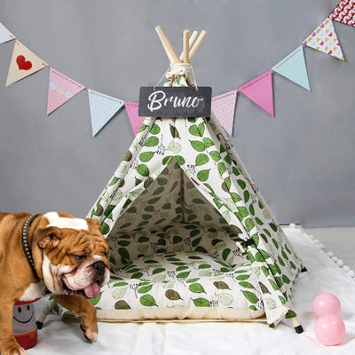 Forest Leaves Dog Teepee with Soft Dog Bed | Pet Teepees | Dog Tents | Cat Teepees | Estilo Living