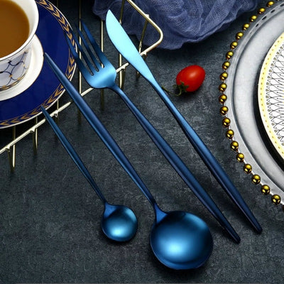 Cobalt Blue 24-Piece Dinnerware Cutlery Set | Flatware Sets | Metallic Cutlery Sets | Cobalt Blue Cutlery | Stylish Cutlery | Modern Flatware | Elegant Flatware | Estilo Living