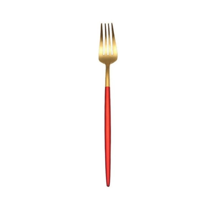 Matte Gold and Red 4-Piece Flatware Cutlery Set