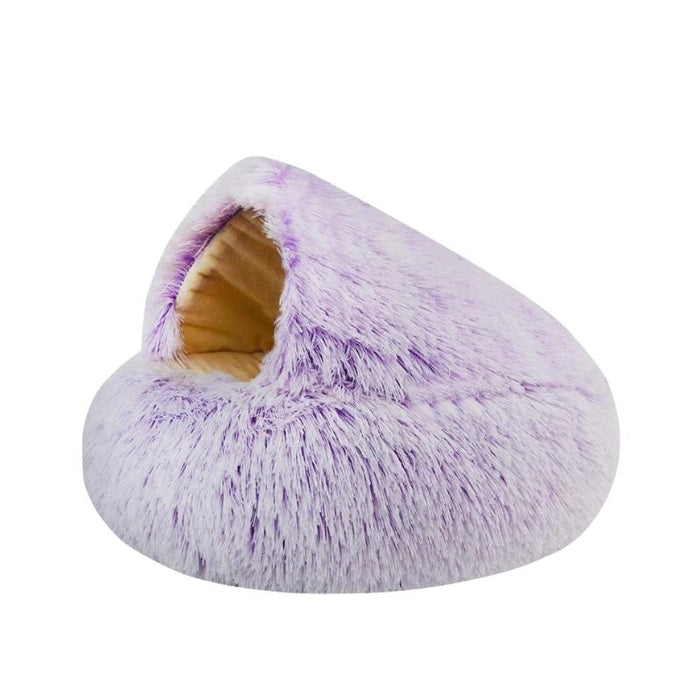 Purple Round Plush Calming Cat Cave | Plush Cat Bed | Anxiety Pet Bed | Calming Pet Bed | Hooded Cat Bed | Cat Nest | Fluffy Cat Bed | Estilo Living
