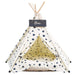 Cream Canvas with Navy Stars Modern Boho Dog Teepee with Plush Dog Bed Cushion