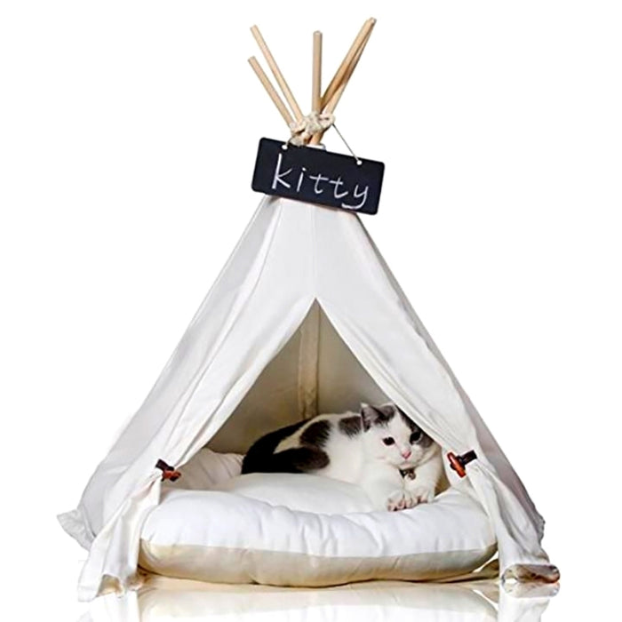 White Canvas Cat Teepee with Soft Cat Bed Cushion | Cat Tents | Cat Teepees | Cat Beds | Cat Caves | Pet Tents | Pet Teepees | Estilo Living