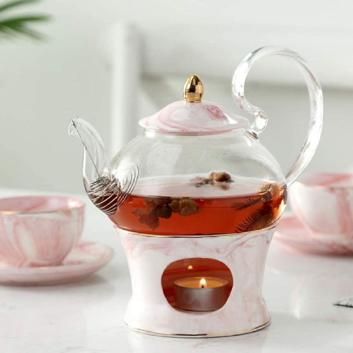 Pure Elegance Porcelain & Glass Teapot Set | Ceramic Teapot Sets | Marble Ceramic Glass Teapots | Drinkware | Estilo Living